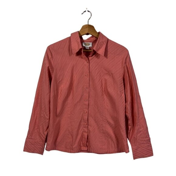 Talbots Vintage Pink Striped Button Down Top Shirt Long Sleeves Cotton size 10 - Picture 1 of 9
